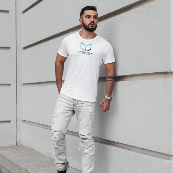 Male White Summer Fitted Logo Tee